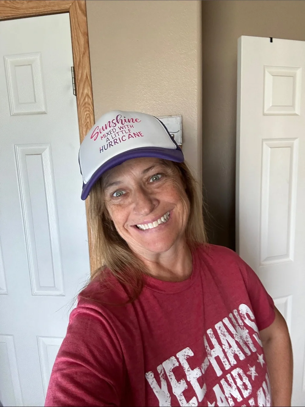 SUNSHINE Mixed with a Little Hurricane Purple Trucker Cap